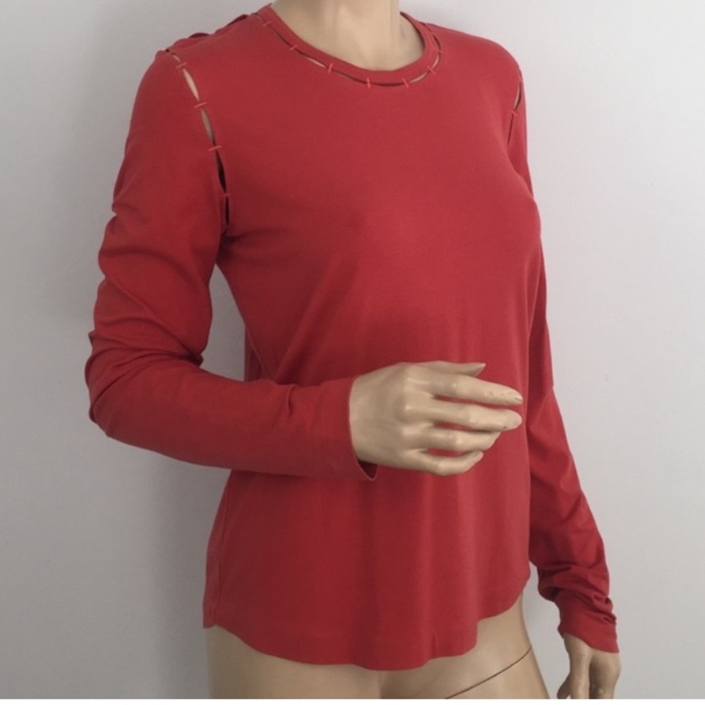 HUGO BOSS Unique Burnt/Spice Red Cut-Out Long Sleeve Women's Top Size Medium